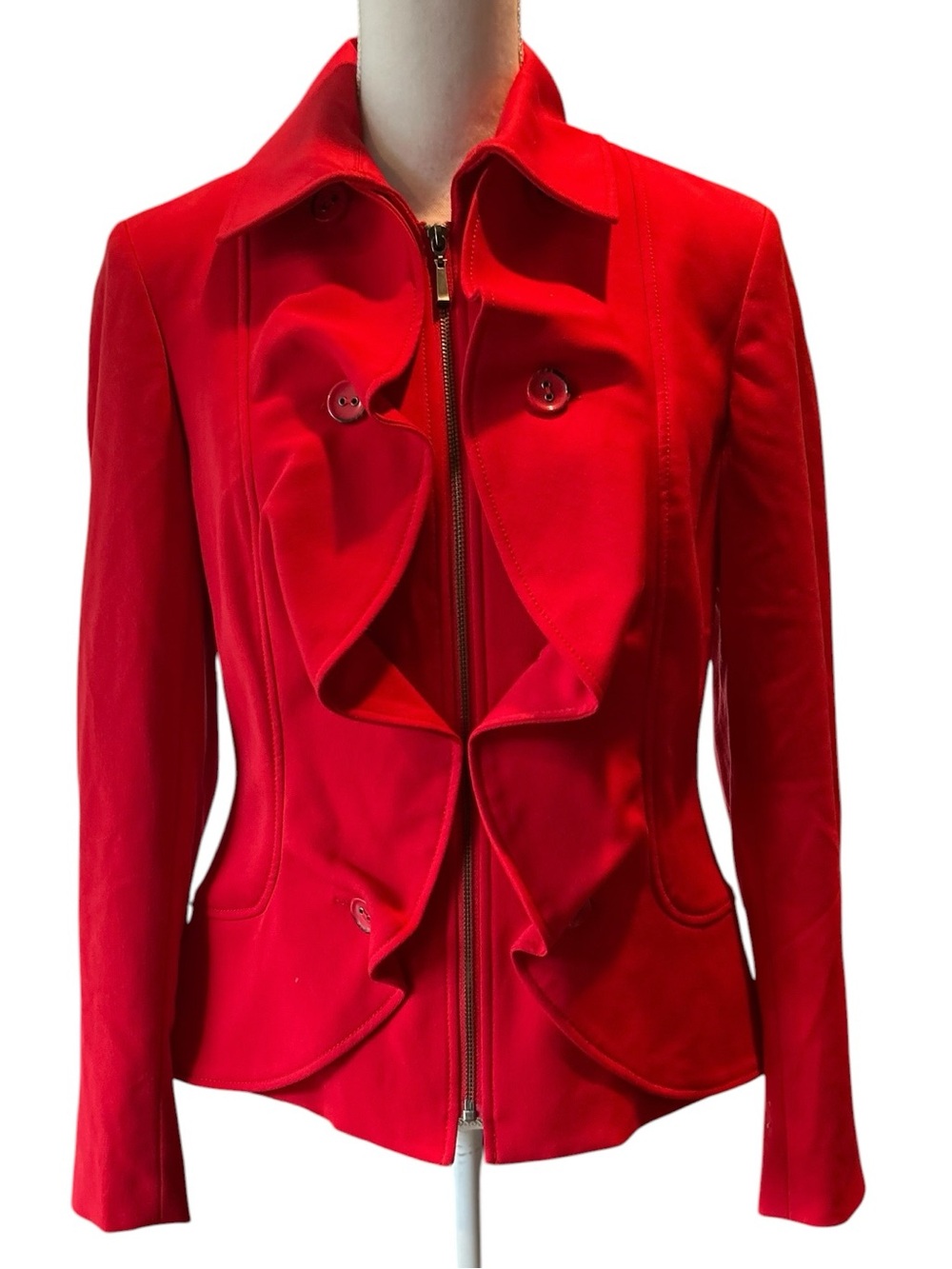 Tribal Red Ruffle-Front Blazer Jacket - Picture 9 of 9